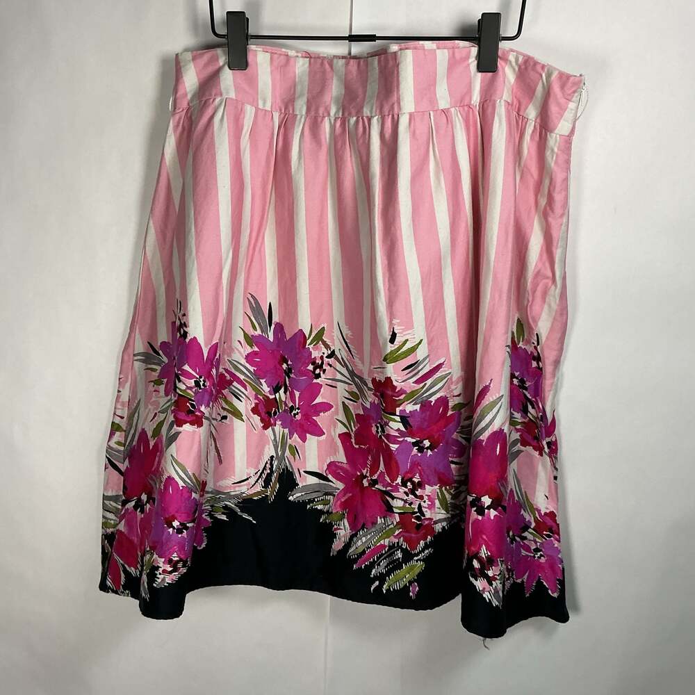 Speak 2 Me Pink and White Striped Floral Cotton Midi Skirt Size 11